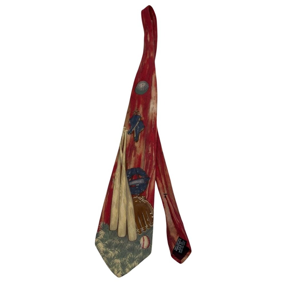 Lands' End Men's 100% Cotton Necktie Multicolor Baseball Theme